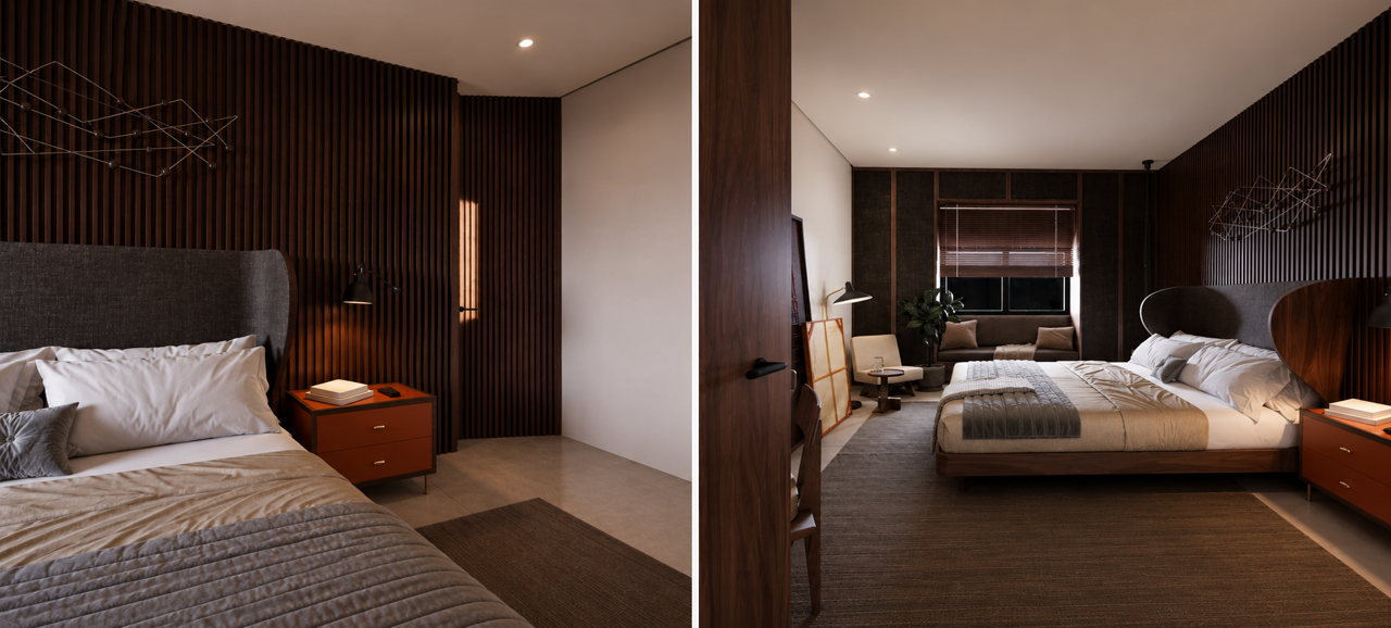 Master bedroom suite in one of the six residences