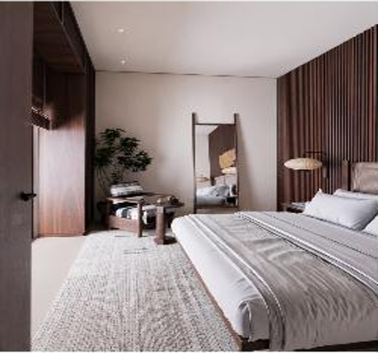 Bedroom suite with tropical hardwood panelling